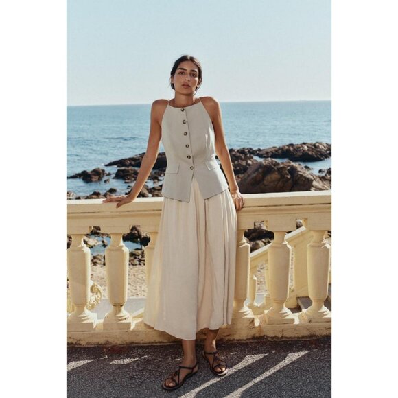 ZARA PLEATED SKIRT MIDI WAISTCOAT DRESS - Picture 3 of 6